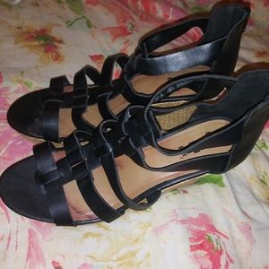 2 for $15.  Black wedge heels zip up back